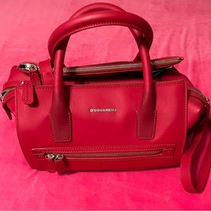DSQUARED2 Caten Brothers Roomy Red Leather Purse/Bag with Shoulder Strap